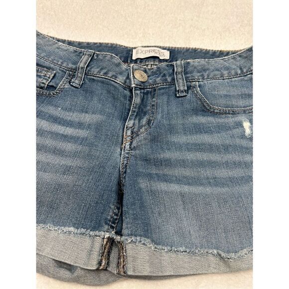 Express jean shorts size 0 distressed cuffed embellished - Picture 3 of 6